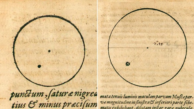 ドイツの天文学者ヨハネス・ケプラーが描いた太陽の黒点のスケッチ。１６０９年に敢行された書籍で公開された/Johannes Kepler